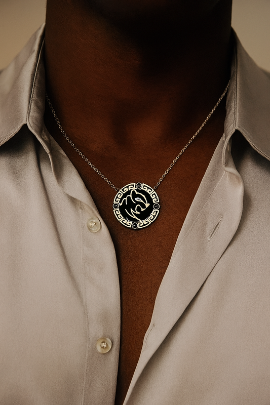 Tiger Necklace With Black Agate, Diamond, and Sapphire