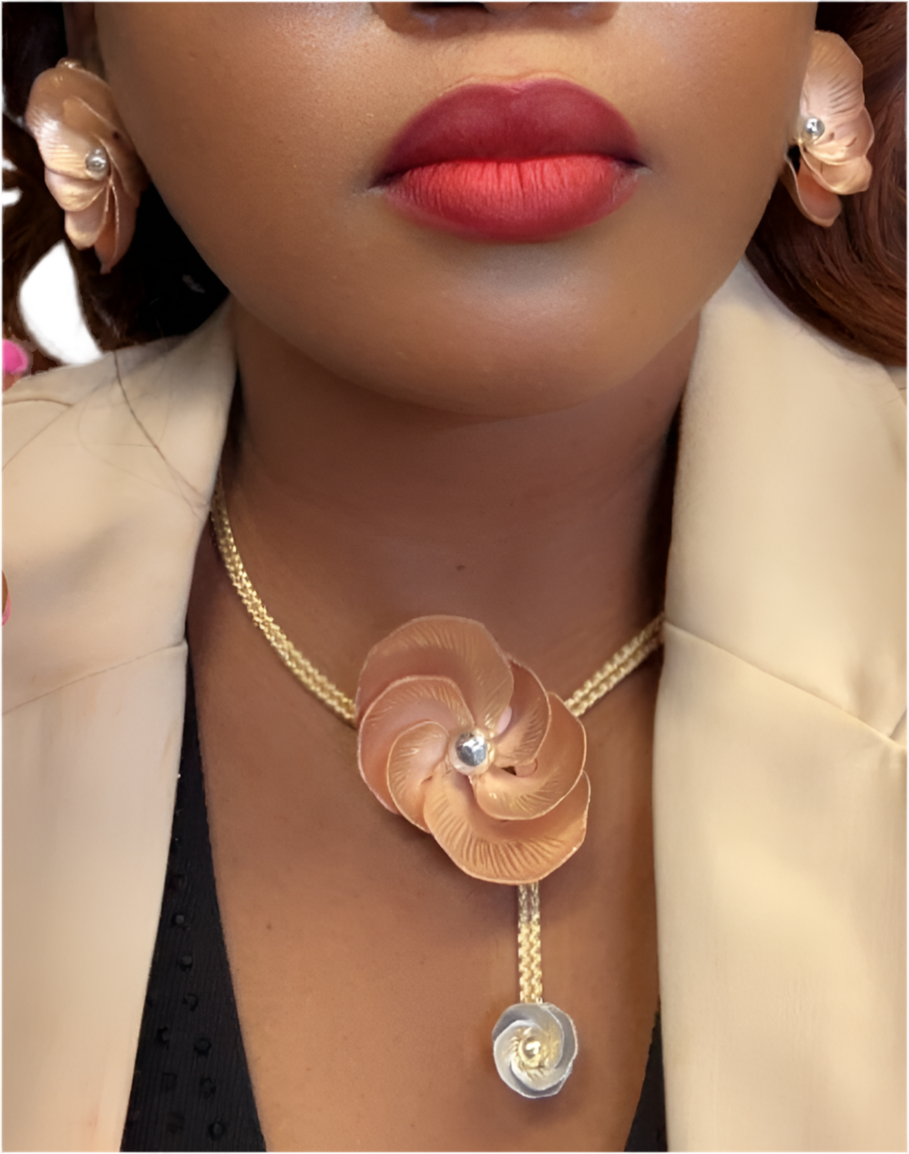 Two Tone Flower Necklace Set