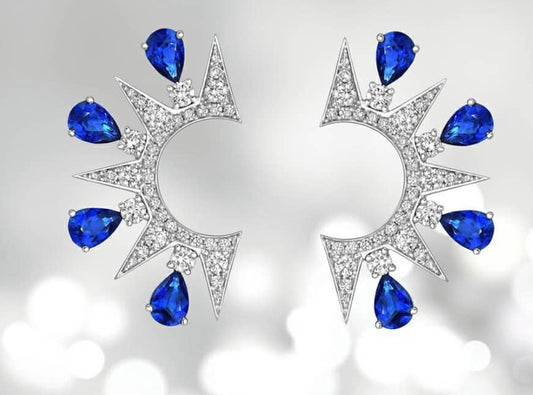 Firework Cluster Diamond and Sapphire Earrings (Preorder)