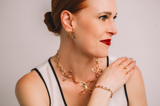 Multicolor Gemstone Butterfly Necklace Set