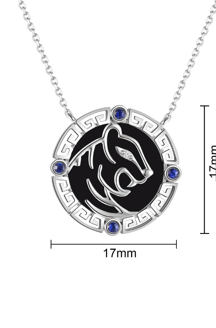 Tiger Necklace With Black Agate, Diamond, and Sapphire