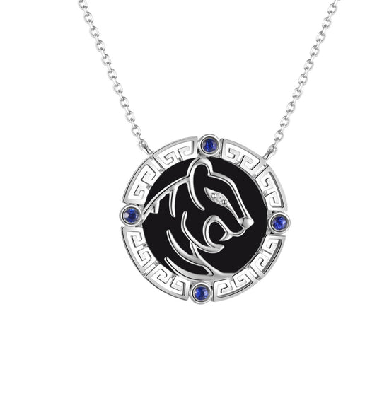 Tiger Necklace With Black Agate, Diamond, and Sapphire
