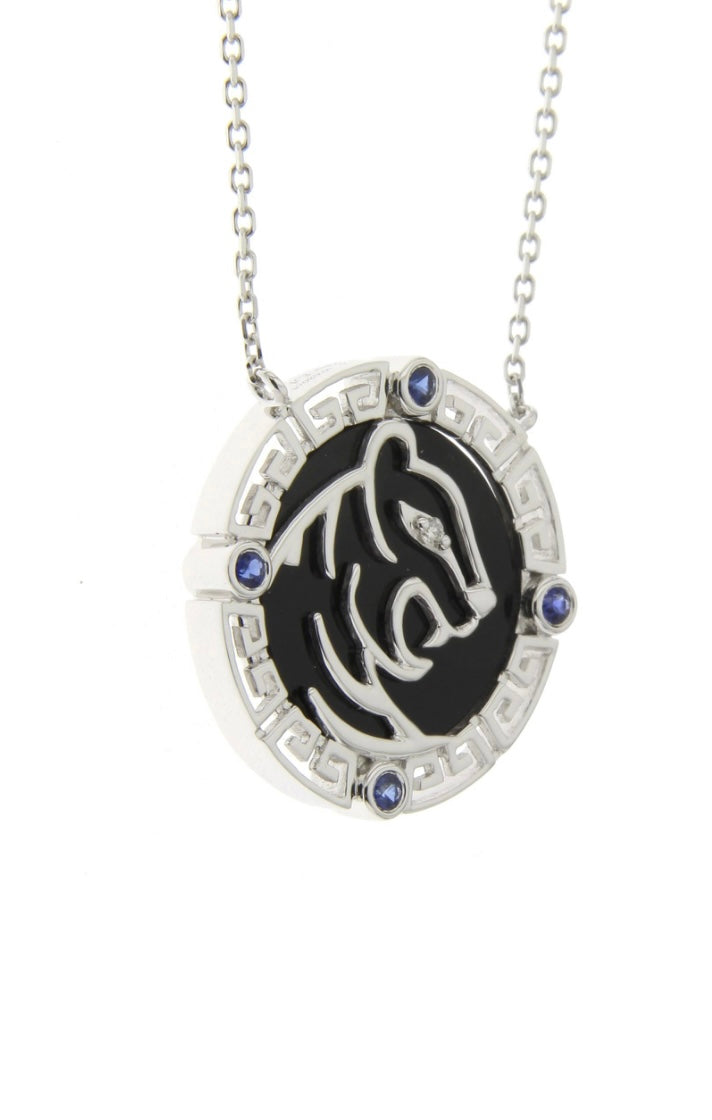Tiger Necklace With Black Agate, Diamond, and Sapphire