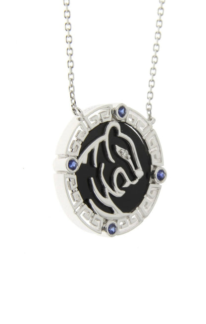 Tiger Necklace With Black Agate, Diamond, and Sapphire