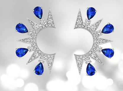 Firework Cluster Diamond and Sapphire Earrings (Preorder)