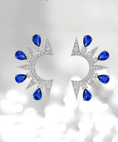 Firework Cluster Diamond and Sapphire Earrings (Preorder)